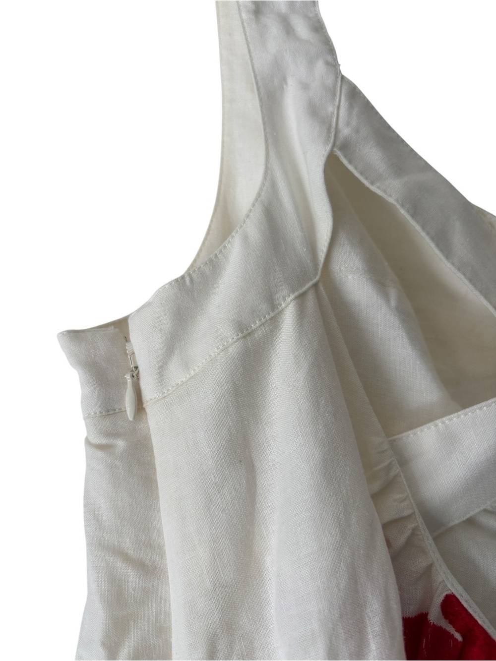 Anthropologie Linen Blend Cutout Criss Cross  Back Maxi Dress White / Red Sz XL - Picture 9 of 14